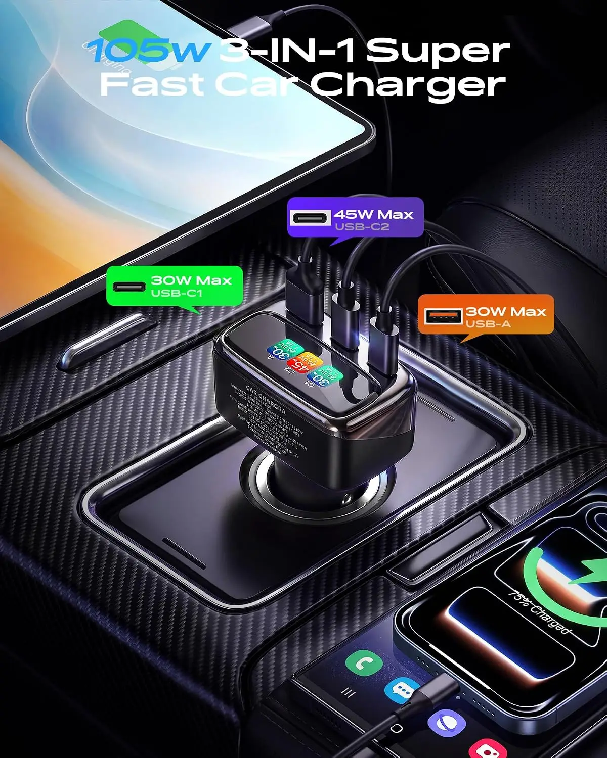105W USB C Car Charger with Di - Men Accessories Usa reseña y precio