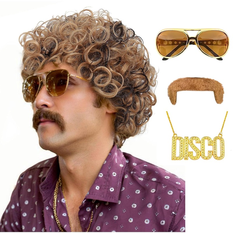 70s 80s Disco Costume Wig Set- - Men Accessories Pack reseña y precio