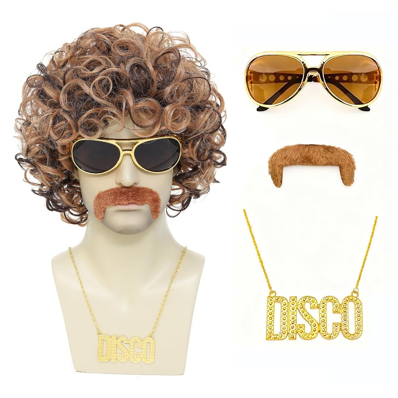 70s 80s Disco Costume Wig Set- - Men Accessories Pack reseña y precio