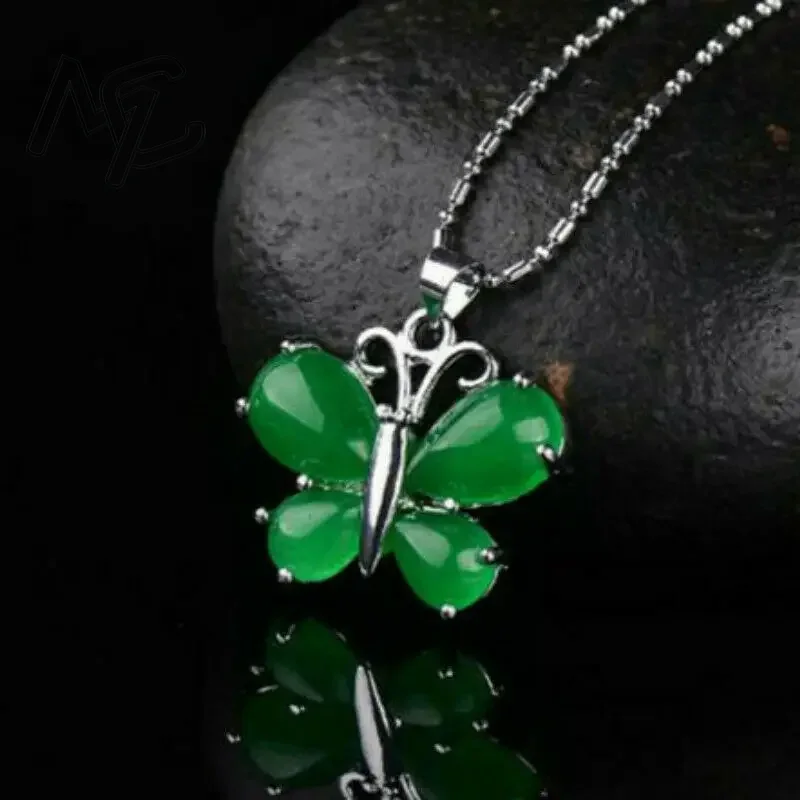 S925 Silver Green Jade Butterf - Men Accessories In Silver reseña y precio