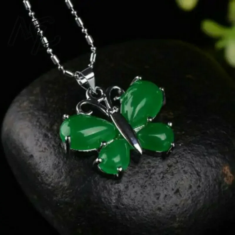 S925 Silver Green Jade Butterf - Men Accessories In Silver reseña y precio